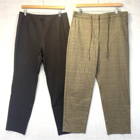 J. Jill Lot of 2 Pants Womens Medium Solid Ponte Slim Leg Brown + Glen Plaid - Picture 1 of 16